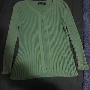 Express Green Cable-Knit Button Cardigan